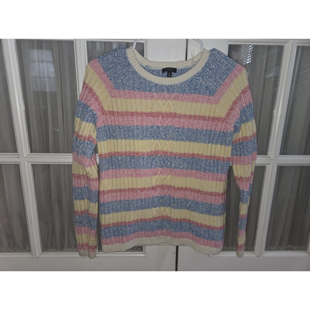 Talbots Women’s Small Petite Pastel Striped Cotton Blend Sweater